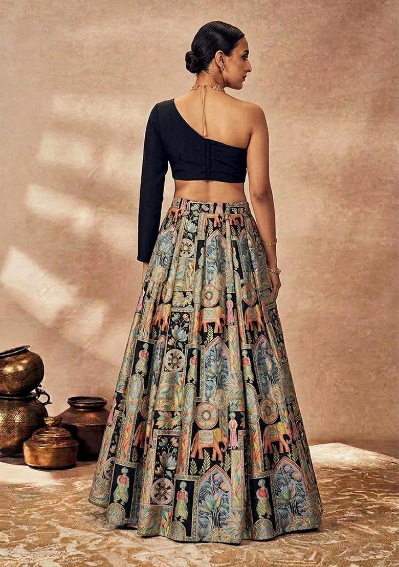Black Silk Blend Lehenga Set - Indya