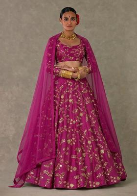 Rani Pink Embroidered Crepe Lehenga Set