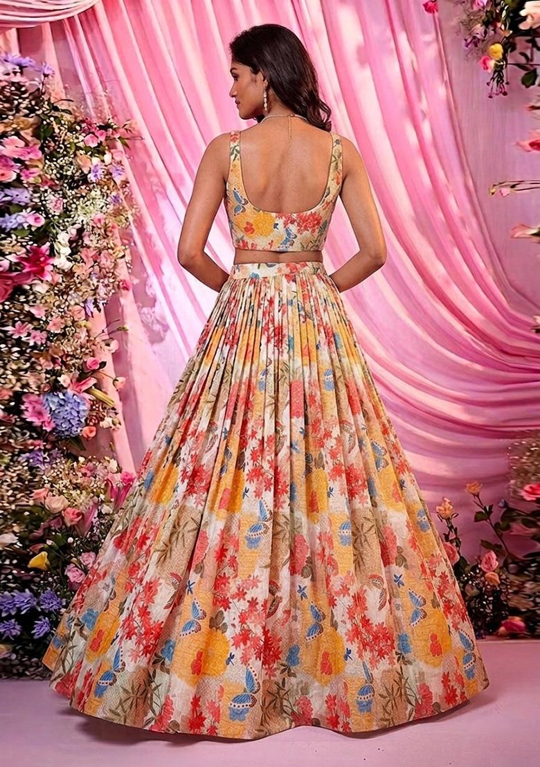 Multicolor Printed Chanderi Lehenga Set - Indya