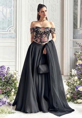 Black Embroidered Organza Lehenga Set