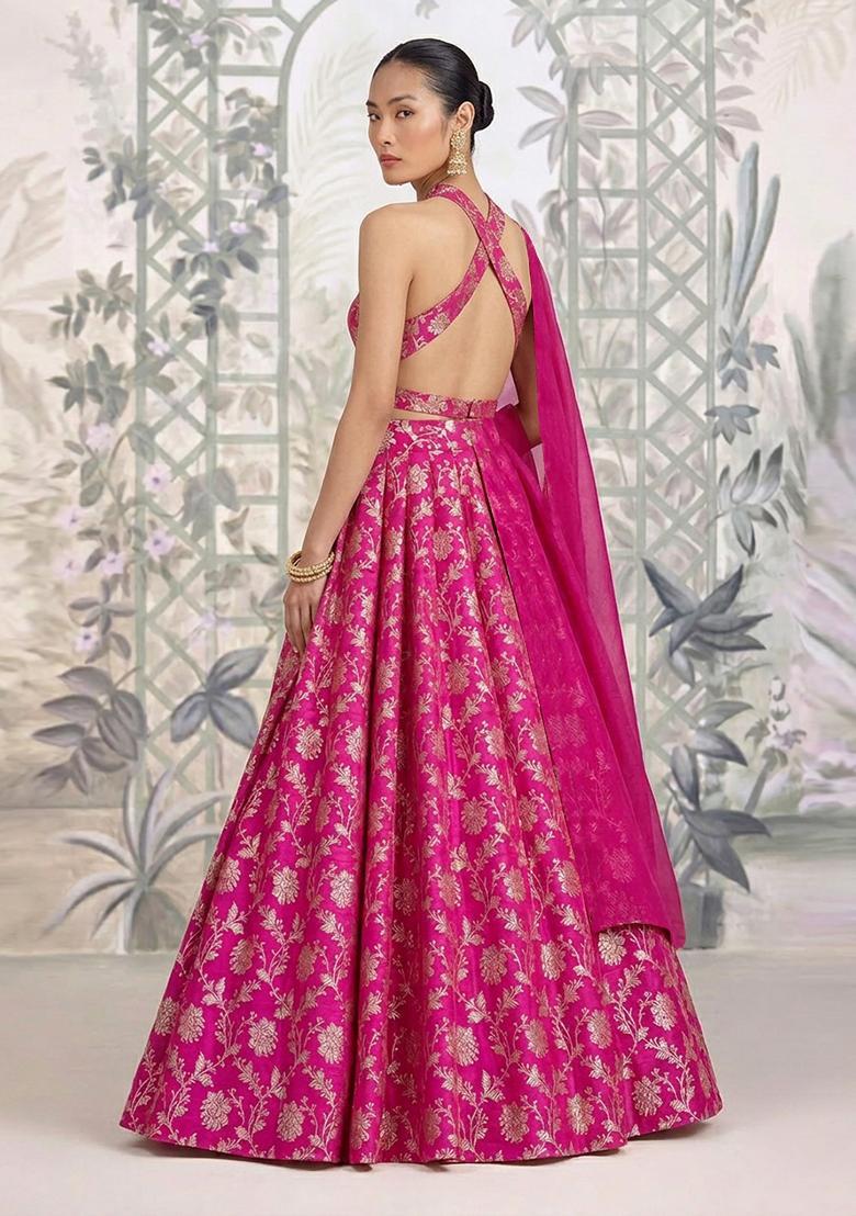 Rani Pink Brocade Lehenga Set - Indya