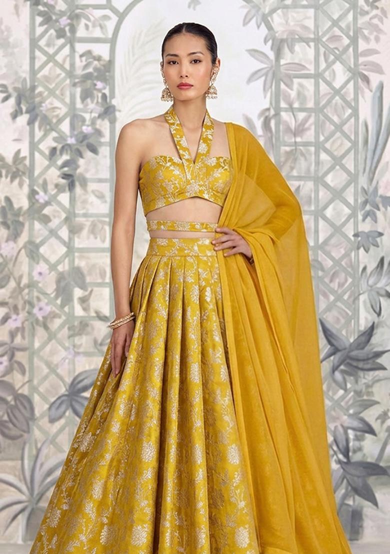Yellow Brocade Lehenga Set - Indya