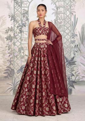 Maroon Brocade Lehenga Set