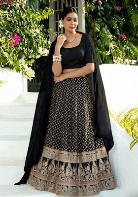 Black Brocade Lehenga Set