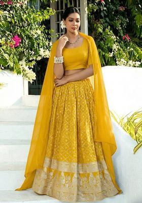 Yellow Brocade Lehenga Set