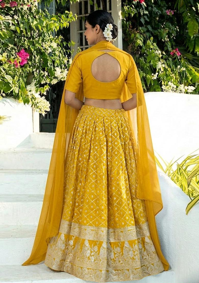 Yellow Brocade Lehenga Set - Indya