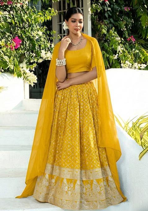 Yellow Brocade Lehenga Set