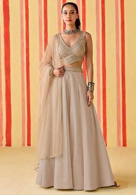 Nude Sequin Silk Blend Lehenga Set