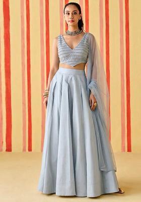 Powder Blue Sequin Silk Blend Lehenga Set