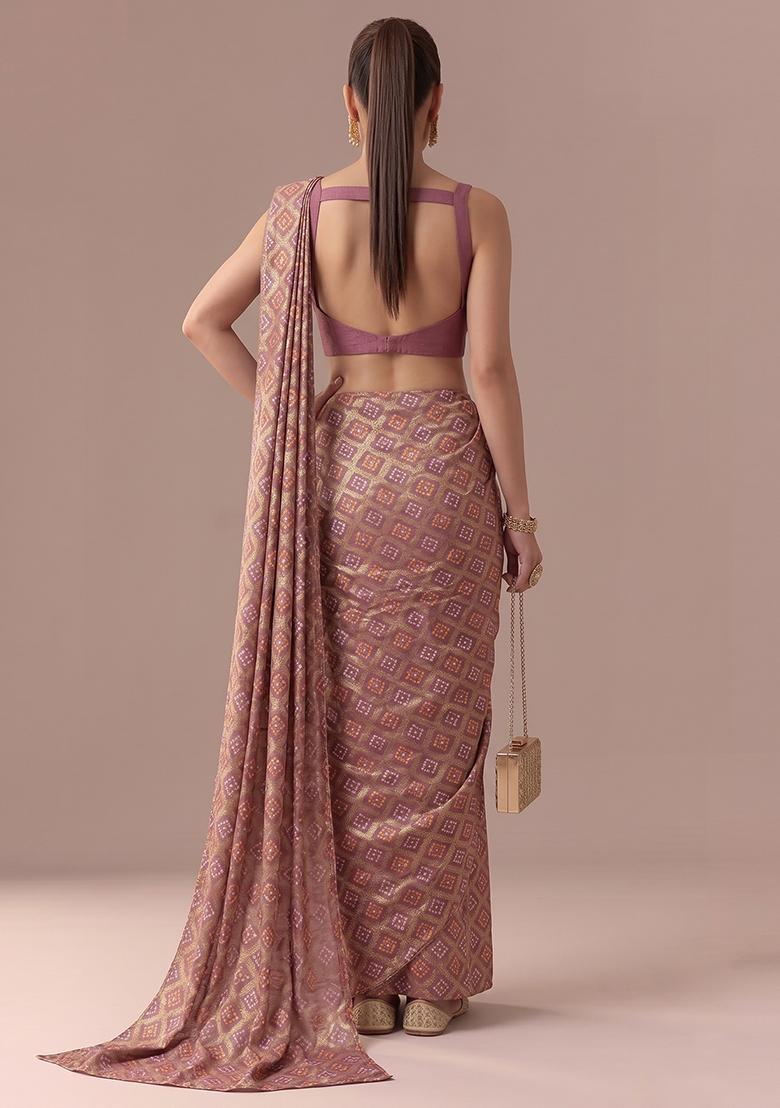 Pink Georgette Pre Draped Saree Set - Indya