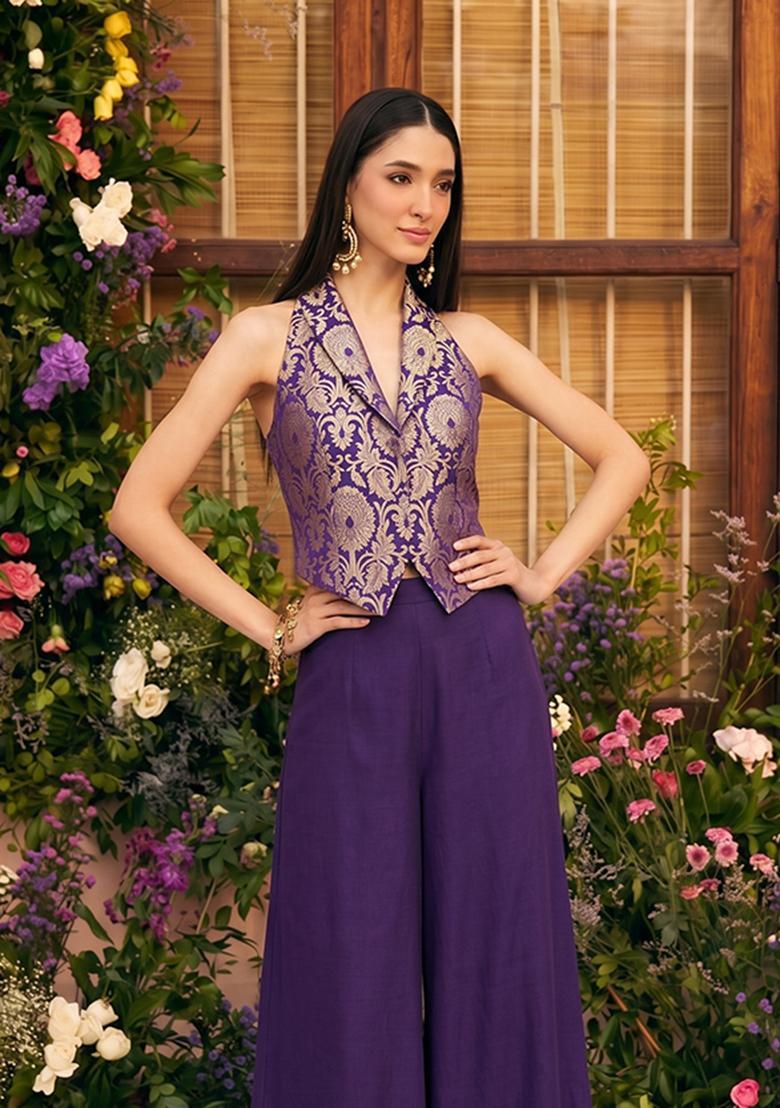 Purple Brocade Fusion Set - Indya