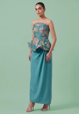 Blue Printed Crepe Fusion Set