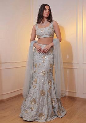 Pastel Grey Embroidered Lehenga Set