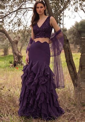 Deep Purple Embellished Net Fusion Set