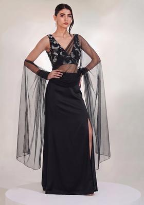 Jet Black Embroidered Net Fusion Set