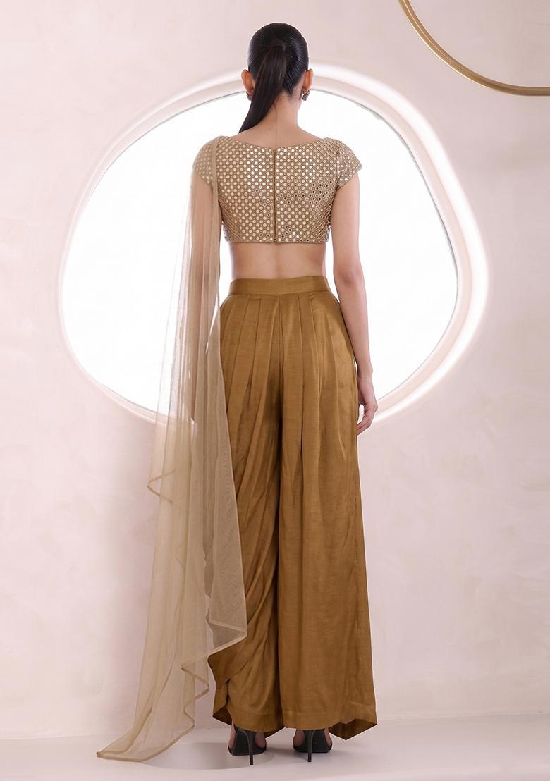 Antique Gold Embroidered Fusion Set - Indya