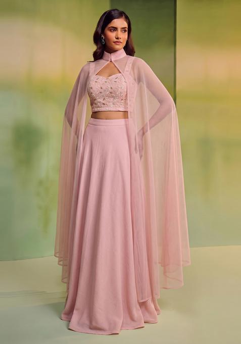 Pastel Pink Embroidered Lehenga Set