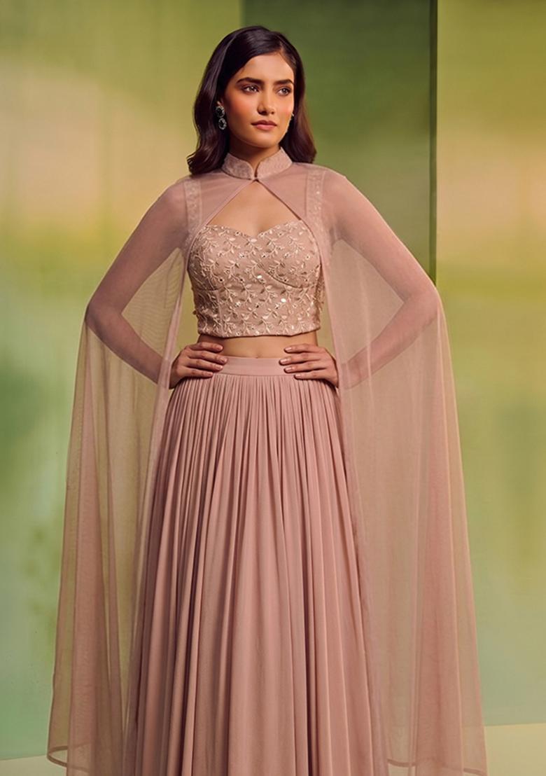 Pastel Pink Embroidered Lehenga Set - Indya