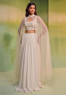 Off White Embroidered Lehenga Set