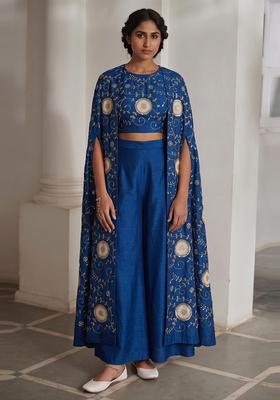 Royal Blue Embroidered Fusion Set