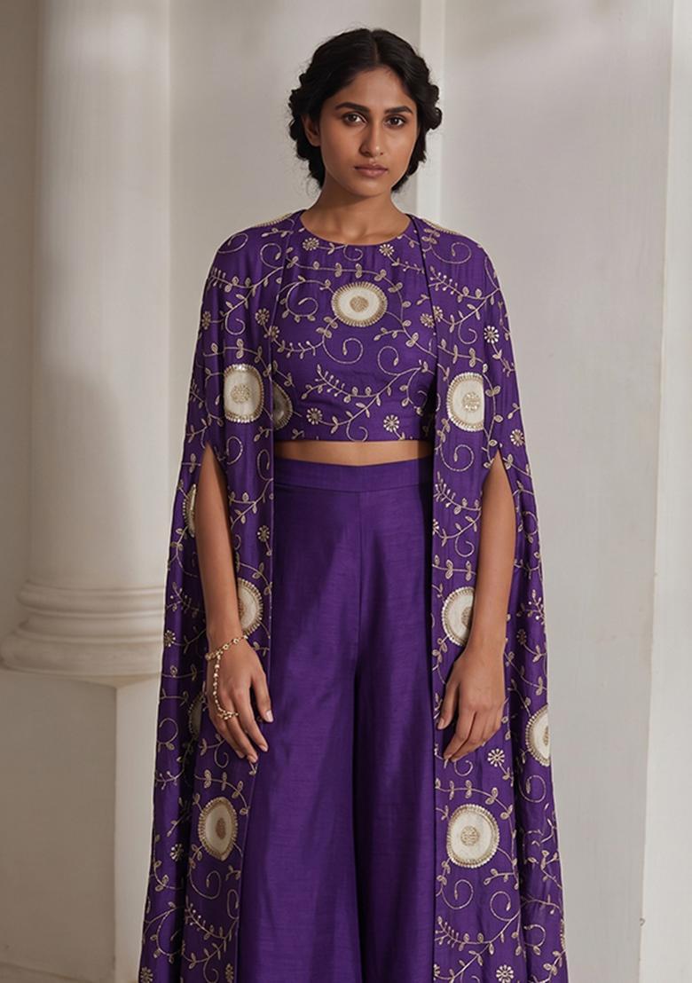 Violet Embroidered Fusion Set - Indya
