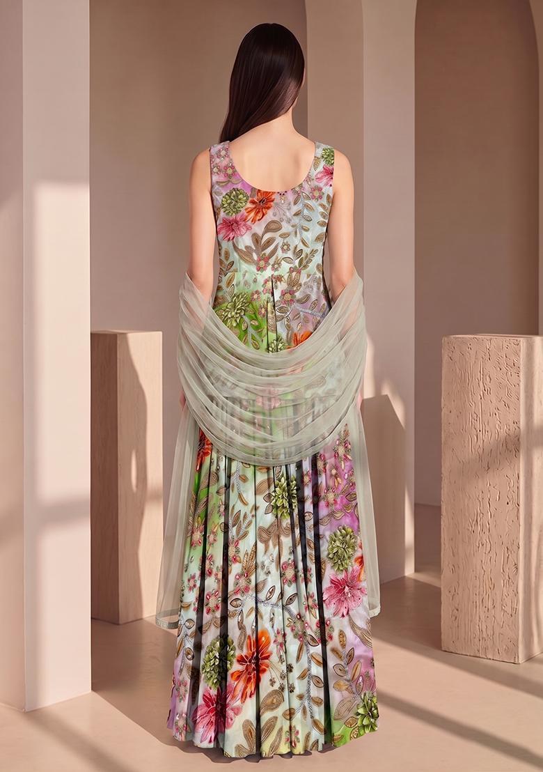 Multicolor Printed Crepe Sharara Set - Indya
