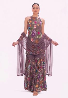 Multicolor Embroidered Georgette Sharara Set