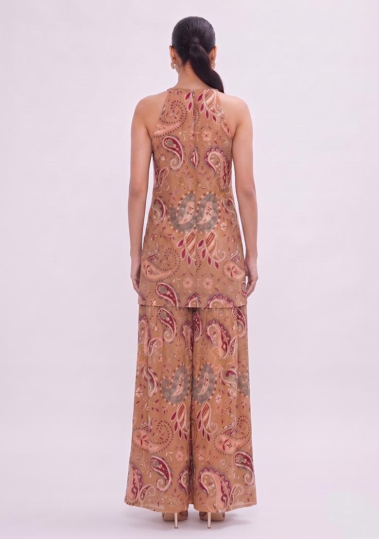 Orange Printed Crepe Sharara Set - Indya