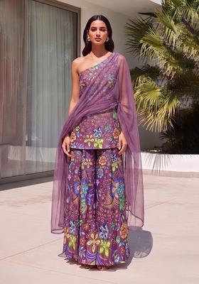 Purple Printed Chinon Fusion Set