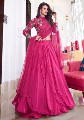 Rani Pink Printed Organza Lehenga Set
