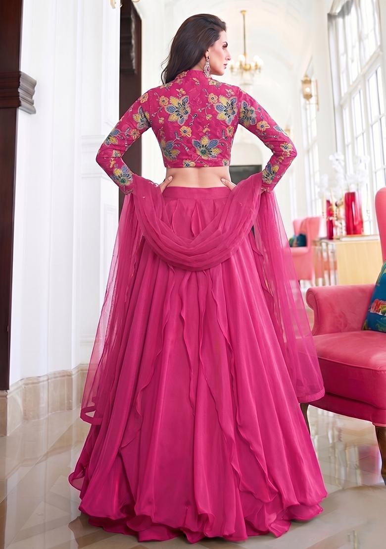 Rani Pink Printed Organza Lehenga Set - Indya