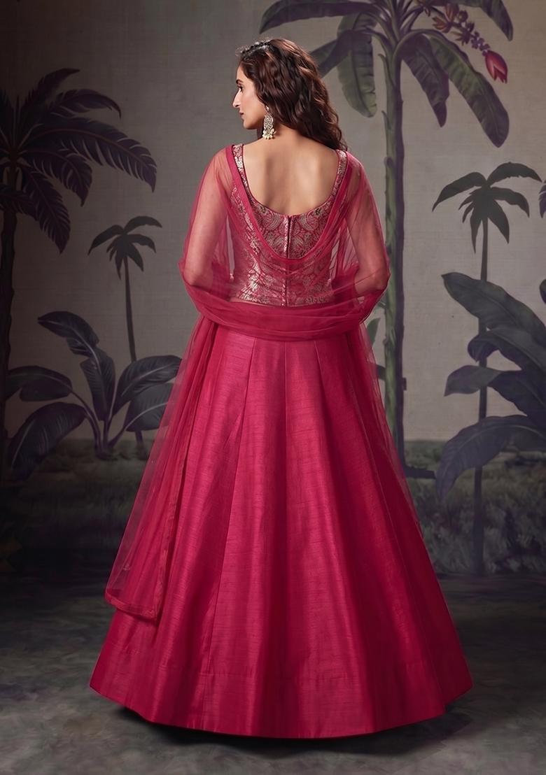Rani Pink Embroidered Brocade Lehenga Set - Indya