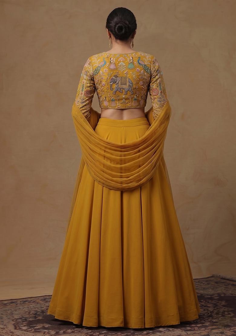 Mustard Yellow Silk Blend Lehenga Set - Indya
