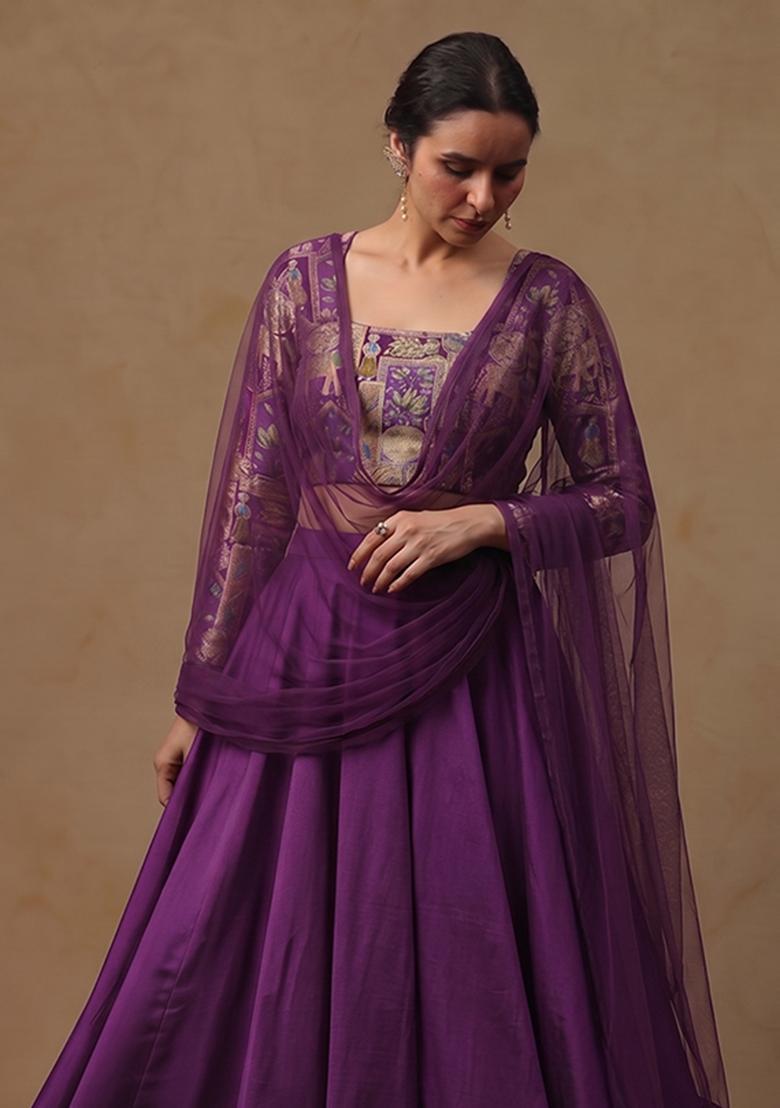 Deep Purple Silk Blend Lehenga Set - Indya