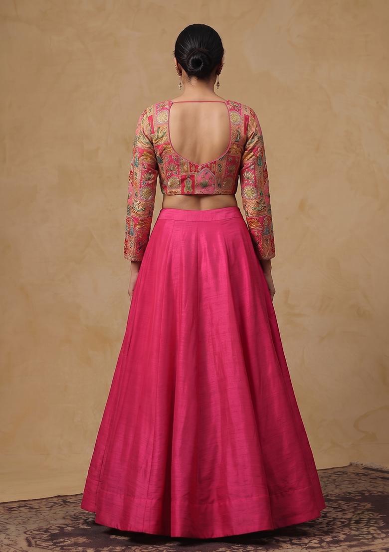 Rani Pink Silk Blend Lehenga Set - Indya