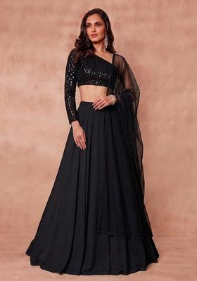 Black Sequin Net Lehenga Set