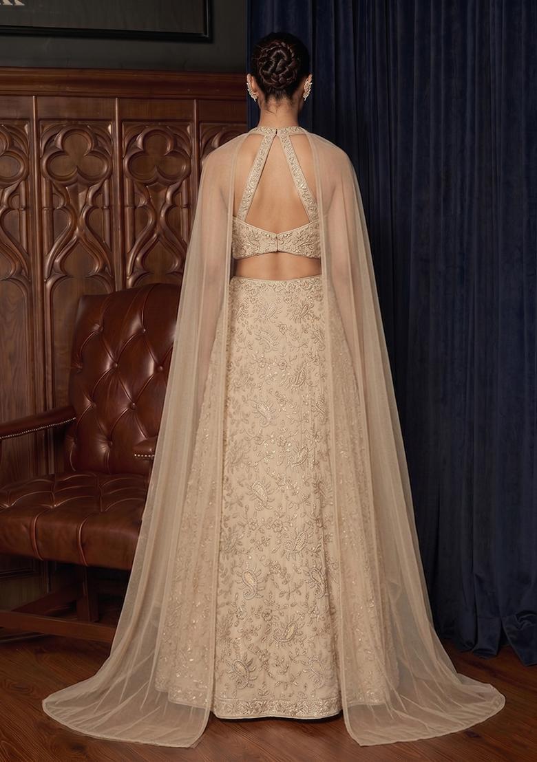 Champagne Beige Embroidered Lehenga Set - Indya
