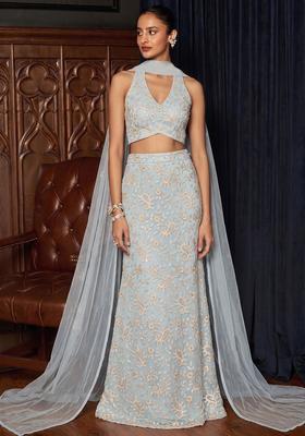 Powder Blue Embroidered Lehenga Set