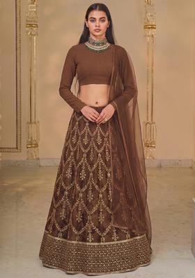 Coffee Brown Embroidered Lehenga Set