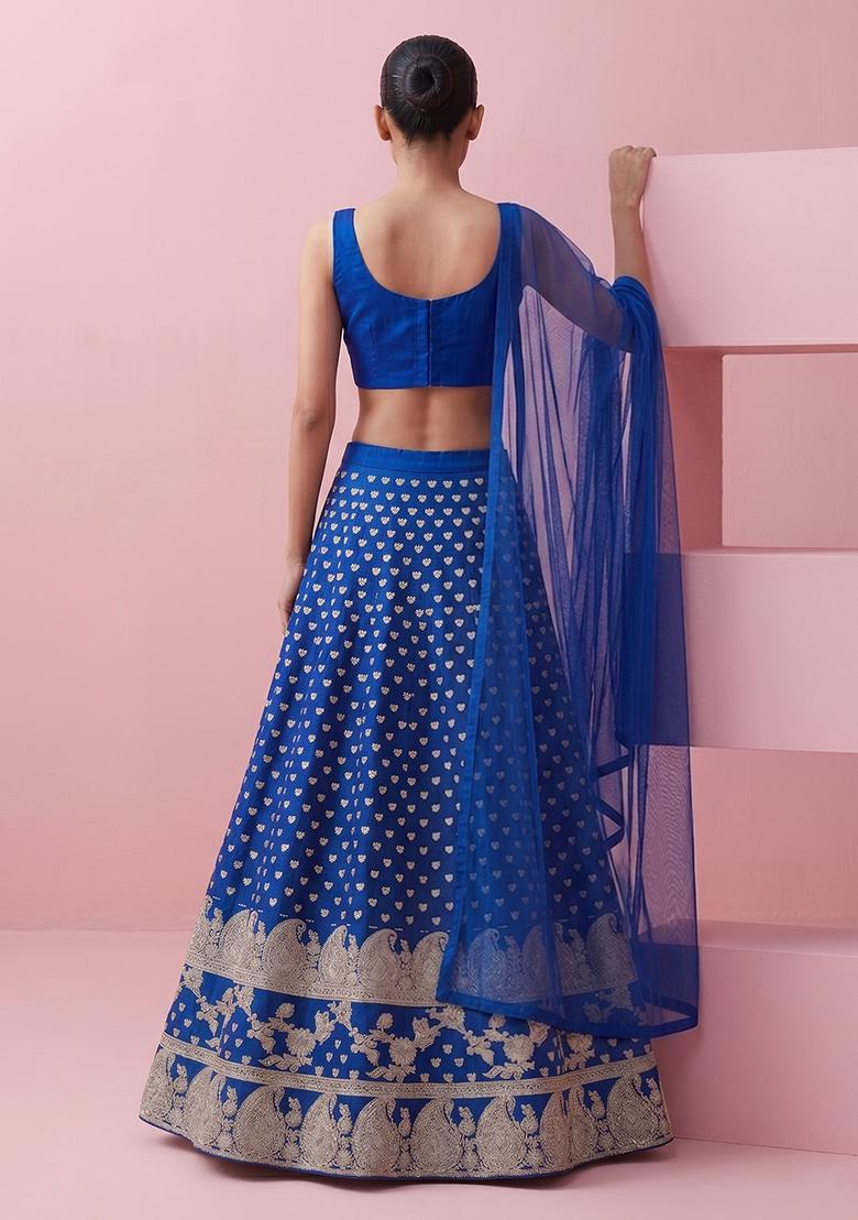 Royal Blue Embroidered Lehenga Set - Indya