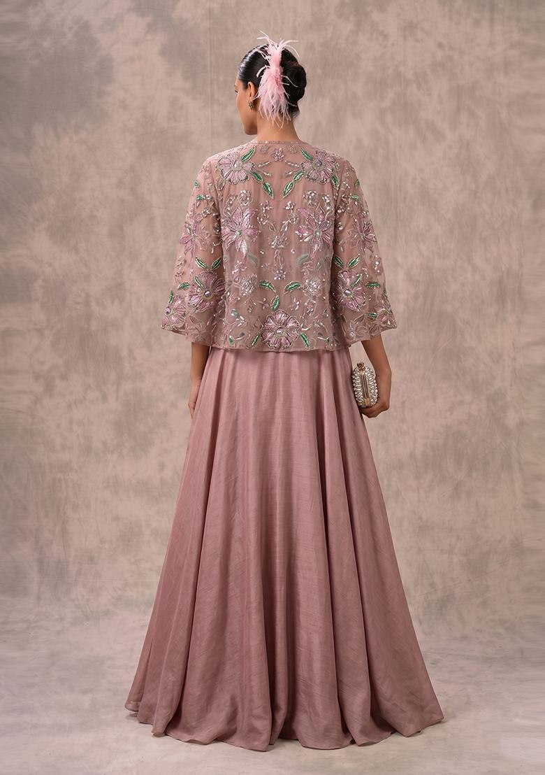 Mauve Printed Tissue Lehenga Set - Indya