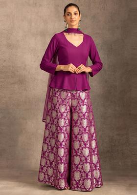 Magenta Zari Silk Blend Fusion Set