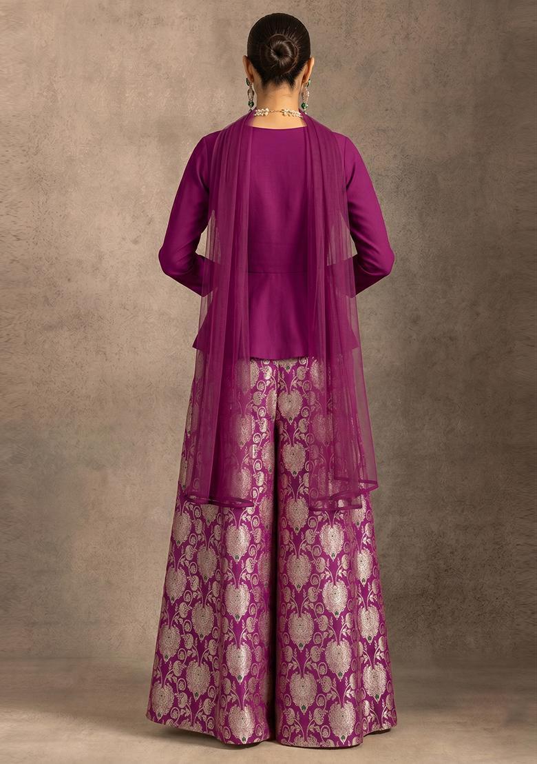 Magenta Zari Silk Blend Fusion Set - Indya