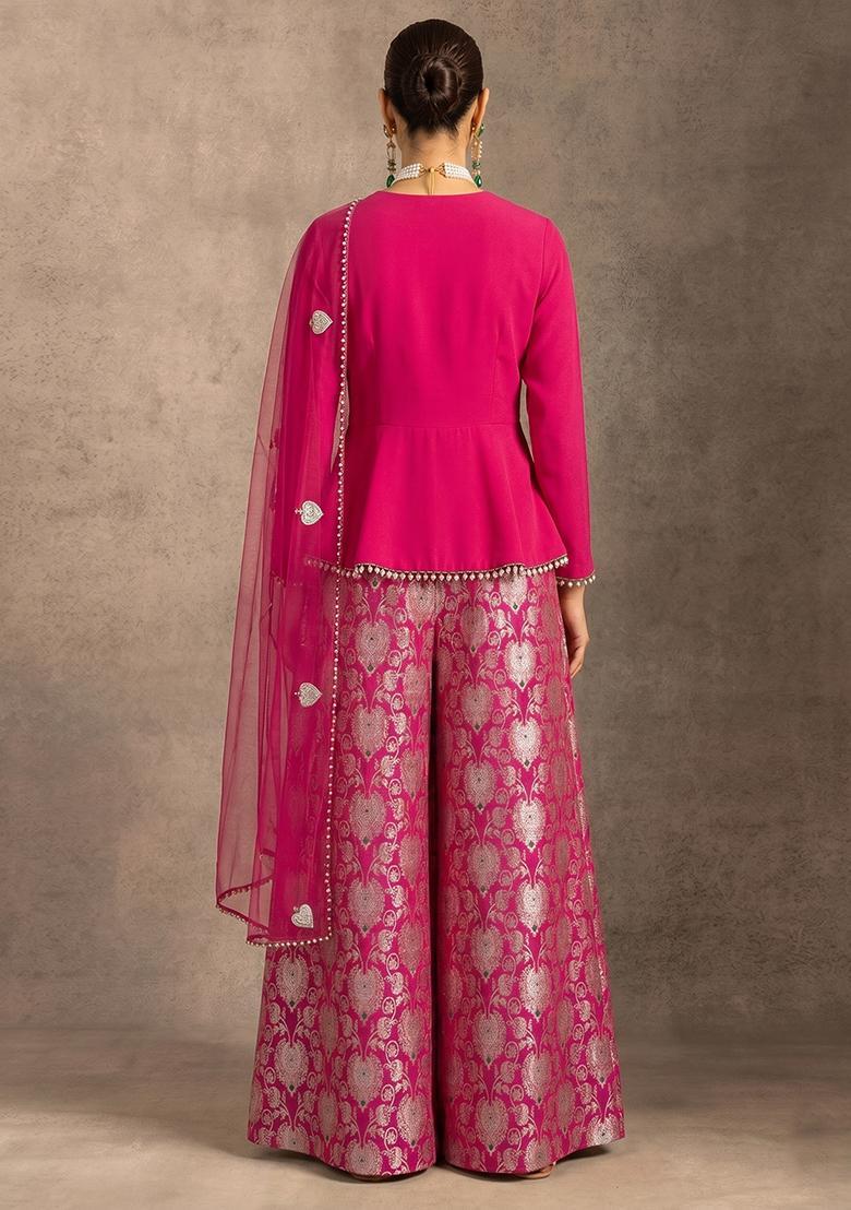Rani Pink Zari Silk Blend Fusion Set - Indya