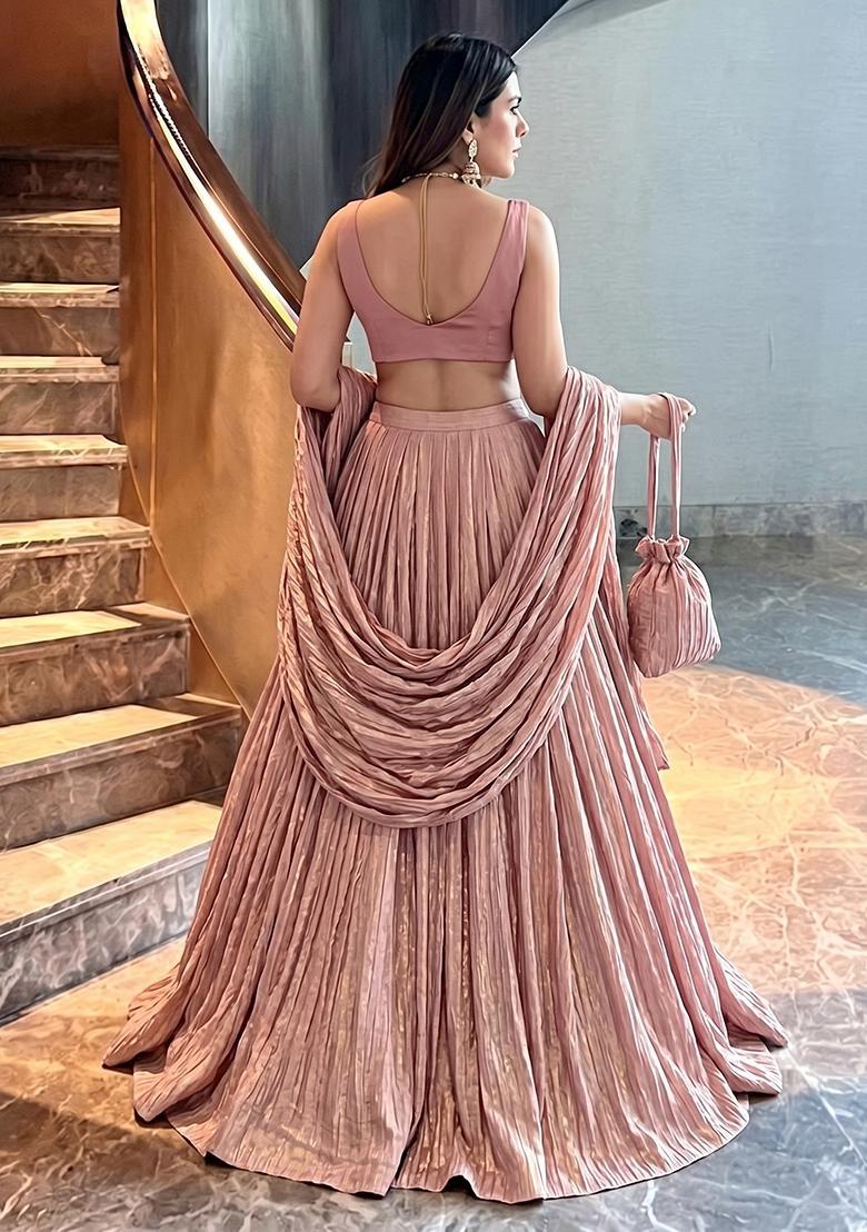 Pastel Pink Solid Georgette Lehenga Set - Indya