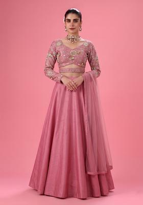 Onion Pink Embroidered Georgette Lehenga Set