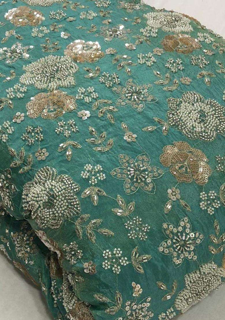 Bottle  Green Embroidered Georgette Lehenga Set - Indya