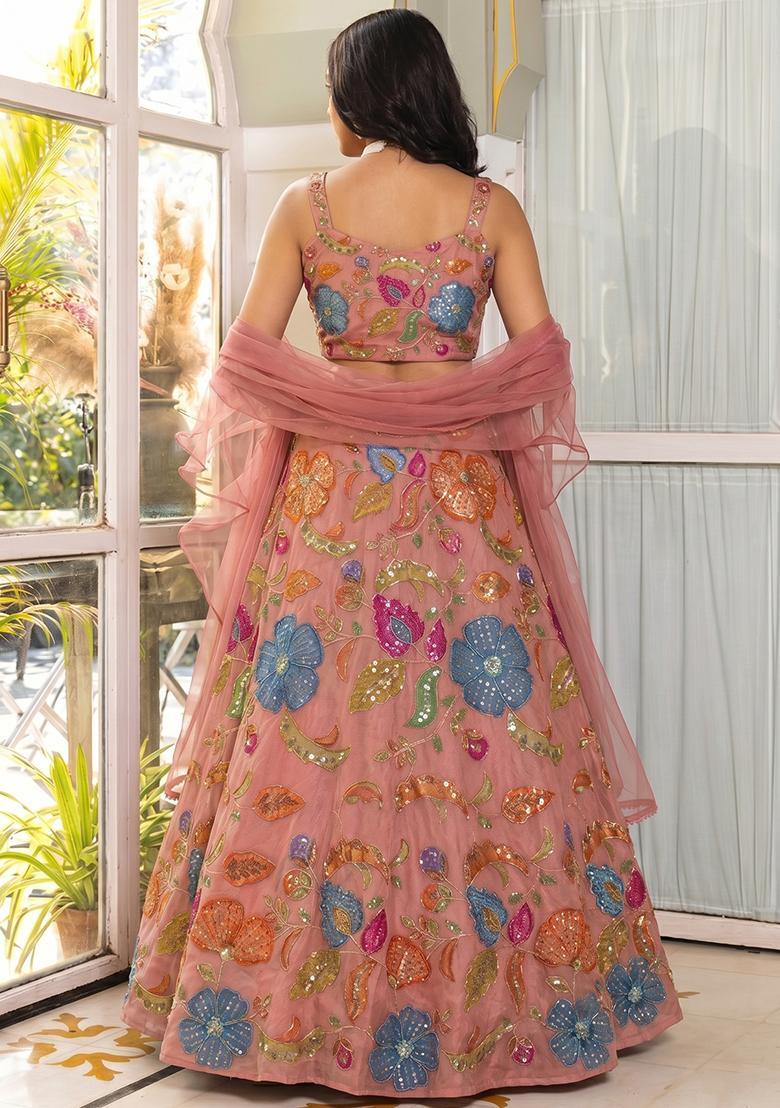 Peach Printed Lehenga Set - Indya