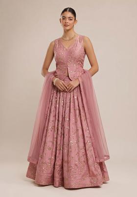 Pastel Pink Embroidered Crepe Lehenga Set