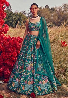 Teal Green Sequin Georgette Lehenga Set